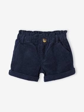 -Paperbag Corduroy Shorts for Girls