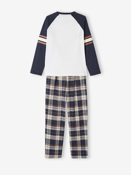 Beaver Pyjamas with Flannel Bottoms for Boys BLUE DARK SOLID WITH DESIGN - vertbaudet enfant 