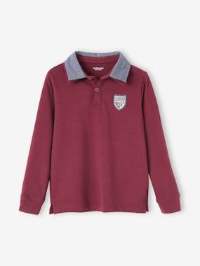Boys-Polo Shirt with Chambray Collar + Patch, for Boys