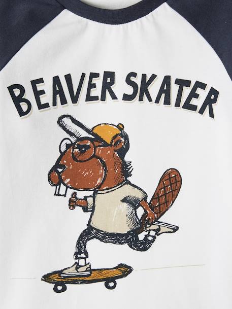Beaver Pyjamas with Flannel Bottoms for Boys BLUE DARK SOLID WITH DESIGN - vertbaudet enfant 