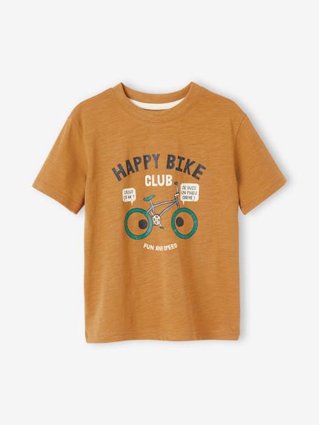 'Happy Bike' T-Shirt for Boys BROWN LIGHT SOLID WITH DESIGN - vertbaudet enfant 
