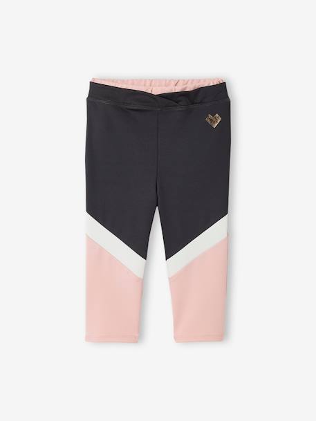 Sports Cropped Leggings in Techno Fabric, for Girls PINK LIGHT SOLID WITH DESIGN - vertbaudet enfant 