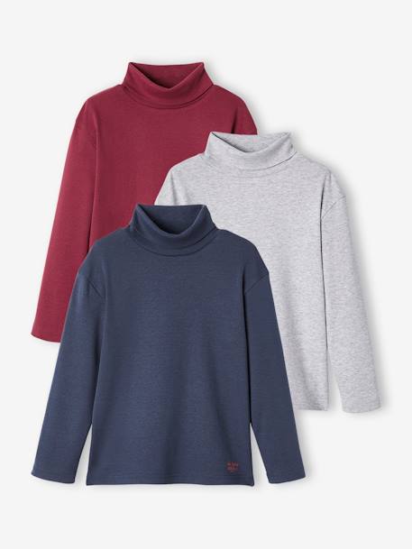 Pack of 3 Polo-Neck Tops BLUE MEDIUM TWO COLOR/MULTICOL+GREY LIGHT MIXED COLOR - vertbaudet enfant 