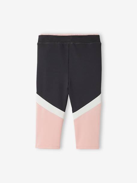 Sports Cropped Leggings in Techno Fabric, for Girls PINK LIGHT SOLID WITH DESIGN - vertbaudet enfant 