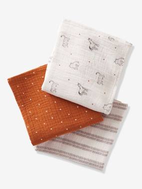 Nursery-Changing Mats & Accessories-Pack of 3 Organic* Cotton Gauze Squares, Little Nomad
