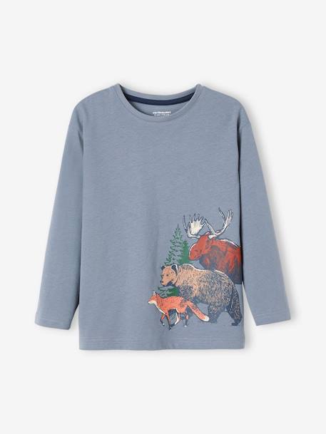 Top, Nature Motif, in Pure Organic Cotton, for Boys BLUE LIGHT SOLID WITH DESIGN+BLUE MEDIUM SOLID WITH DESIGN+GREEN MEDIUM SOLID WITH DESIG - vertbaudet enfant 