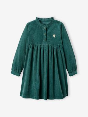 Girls-Corduroy Dress with Frilled Collar for Girls
