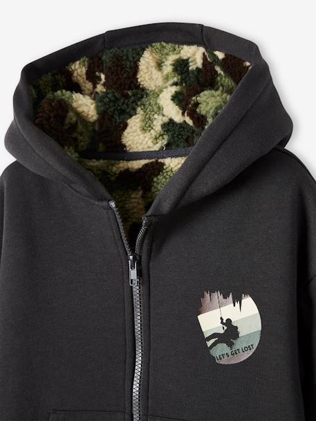 Zipped Jacket, Camouflage Sherpa Lining, for Boys GREY DARK SOLID WITH DESIGN - vertbaudet enfant 