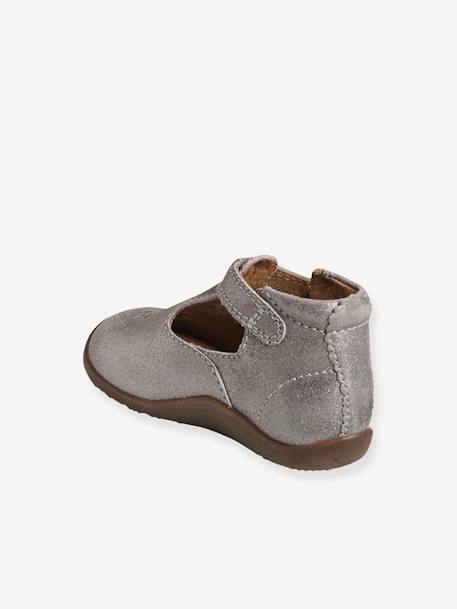 T-Strap Shoes in Glittery Leather for Baby Girls, Designed for First Steps BROWN MEDIUM METALLIZED - vertbaudet enfant 