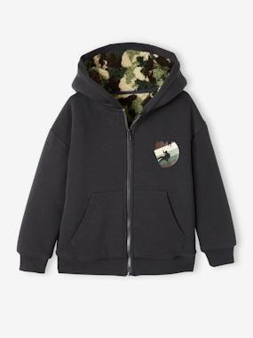 -Zipped Jacket, Camouflage Sherpa Lining, for Boys