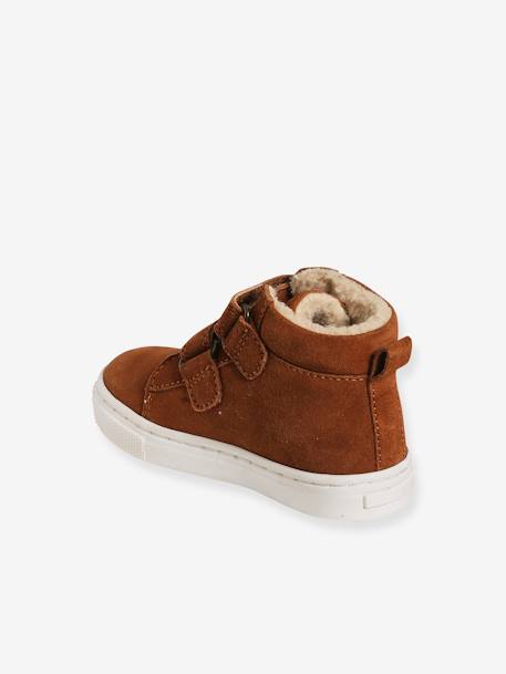 High-Top Unisex Furry Trainers in Leather for Babies BROWN MEDIUM SOLID - vertbaudet enfant 