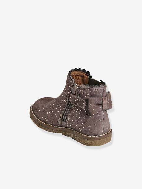 Leather Boots with Elastic, for Baby Girls BEIGE DARK METALLIZED+BLUE DARK SOLID WITH DESIGN+Camel - vertbaudet enfant 