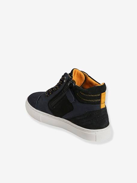 High-Top Leather Trainers with Laces & Zip, for Boys BLUE DARK SOLID - vertbaudet enfant 
