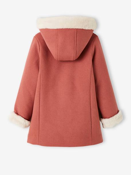 Manteau à capuche en drap de laine fille garnissage en polyester recyclé vieux rose - vertbaudet enfant 