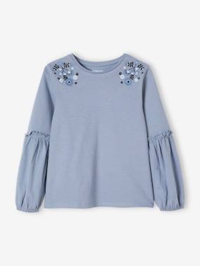 Girls-Tops-Top with Embroidered Flowers for Girls