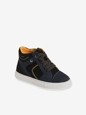 High-Top Leather Trainers with Laces & Zip, for Boys  - vertbaudet enfant