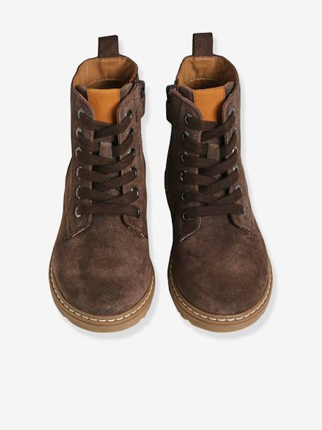 Leather Boots with Laces & Zip, for Boys BROWN DARK SOLID - vertbaudet enfant 