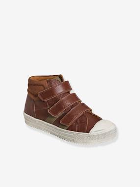Leather High-Top Trainers for Boys  - vertbaudet enfant
