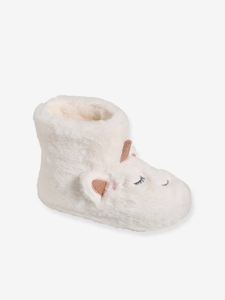 High-Top Unicorn Plush Slippers for Girls WHITE LIGHT SOLID WITH DESIGN - vertbaudet enfant 