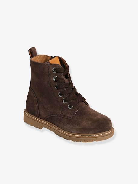 Leather Boots with Laces & Zip, for Boys BROWN DARK SOLID - vertbaudet enfant 