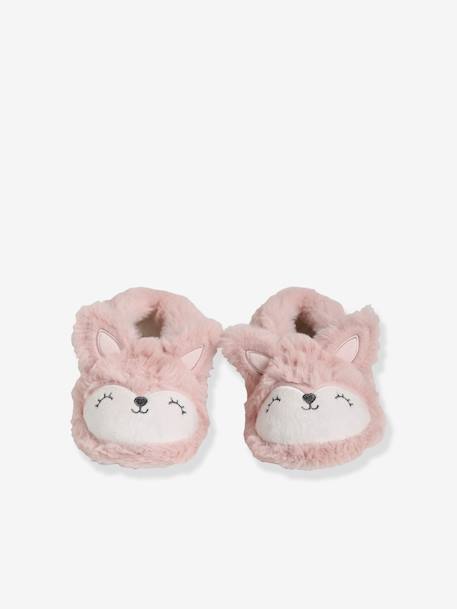 Slippers with fox fur decor in pink