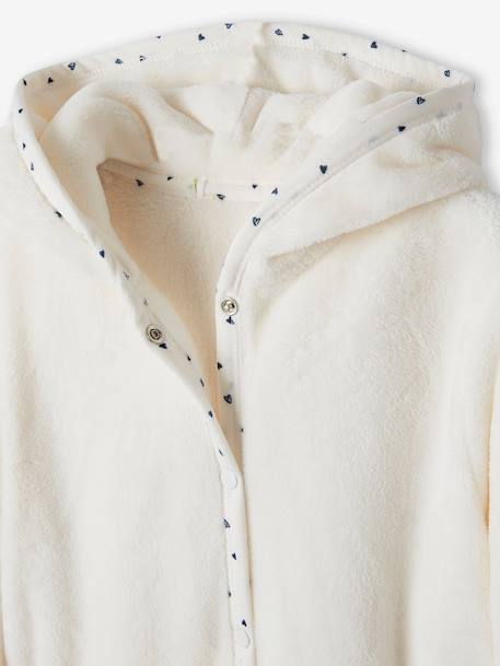 Cat Dressing Gown in Plush Fabric for Girls WHITE LIGHT SOLID WITH DESIGN - vertbaudet enfant 