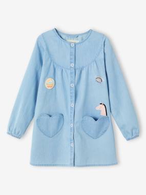 Girls-Aprons-Chambray Smock with Glittery Details, for Girls