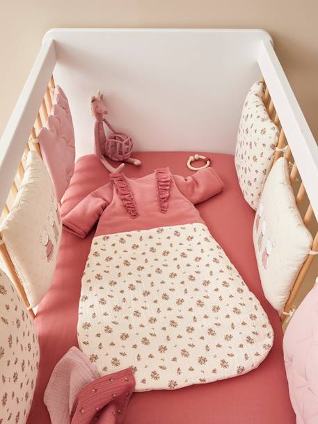 Dual Fabric Baby Sleep Bag with Removable Sleeves, Barn PINK MEDIUM SOLID WITH DESIG - vertbaudet enfant 