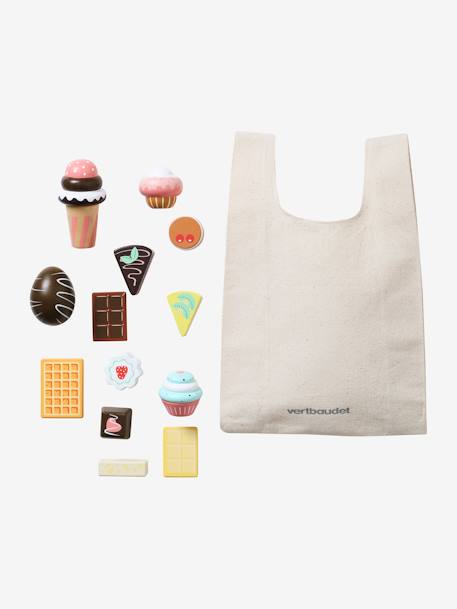 Pouch with Cakes & Chocolates in FSC® Wood BEIGE LIGHT SOLID WITH DESIGN - vertbaudet enfant 