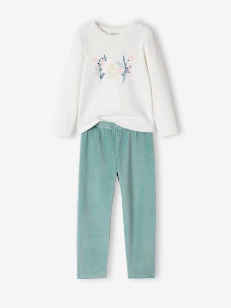 Pack of 2 Floral Velour Pyjamas for Girls BEIGE LIGHT SOLID WITH DESIGN - vertbaudet enfant 