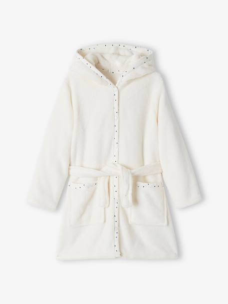 Cat Dressing Gown in Plush Fabric for Girls WHITE LIGHT SOLID WITH DESIGN - vertbaudet enfant 