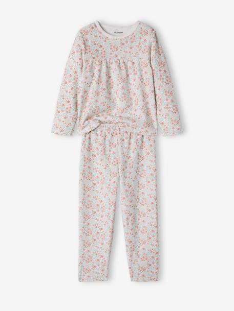 Lot de 2 pyjamas fille fleuris en velours beige - vertbaudet enfant 