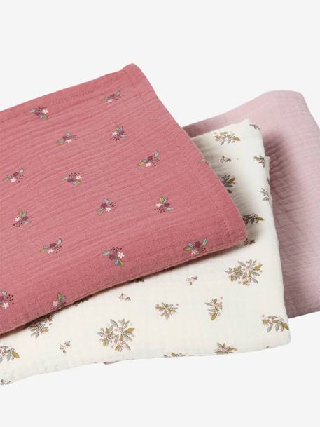 Pack of 3 Cotton Muslin Squares, Barn PINK MEDIUM ALL OVER PRINTED - vertbaudet enfant 