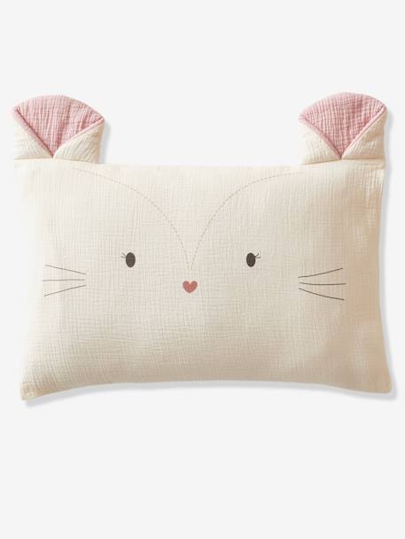 Cotton Gauze Pillowcase for Babies, Barn BEIGE LIGHT SOLID WITH DESIGN - vertbaudet enfant 