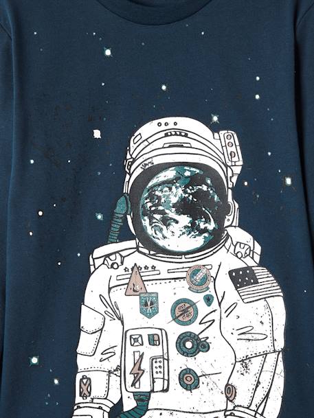 Space Pyjamas with Flannel Bottoms, for Boys BLUE DARK SOLID WITH DESIGN - vertbaudet enfant 
