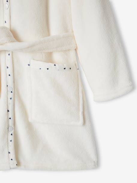Cat Dressing Gown in Plush Fabric for Girls WHITE LIGHT SOLID WITH DESIGN - vertbaudet enfant 