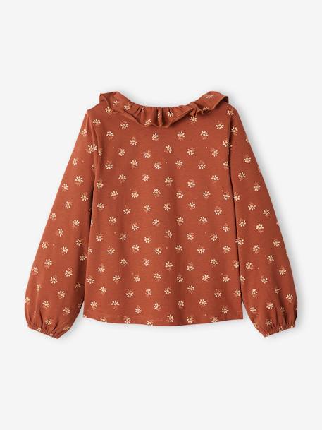 Blouse-like Top with Iridescent Flowers, for Girls BROWN DARK ALL OVER PRINTED - vertbaudet enfant 