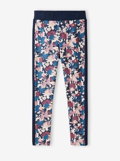Sports Leggings, Soft to the Touch, for Girls BLUE DARK ALL OVER PRINTED+BLUE DARK SOLID WITH DESIGN - vertbaudet enfant 