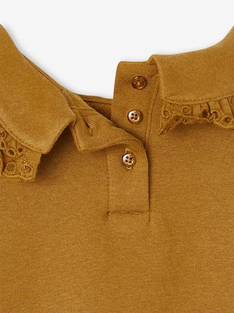 Sweatshirt with Peter Pan Collar in Broderie Anglaise, for Girls BROWN MEDIUM SOLID WITH DESIGN - vertbaudet enfant 