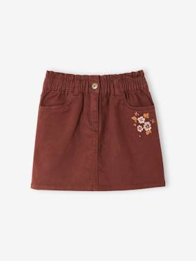 Girls-Skirts-Paperbag Skirt with Embroidered Flowers, for Girls