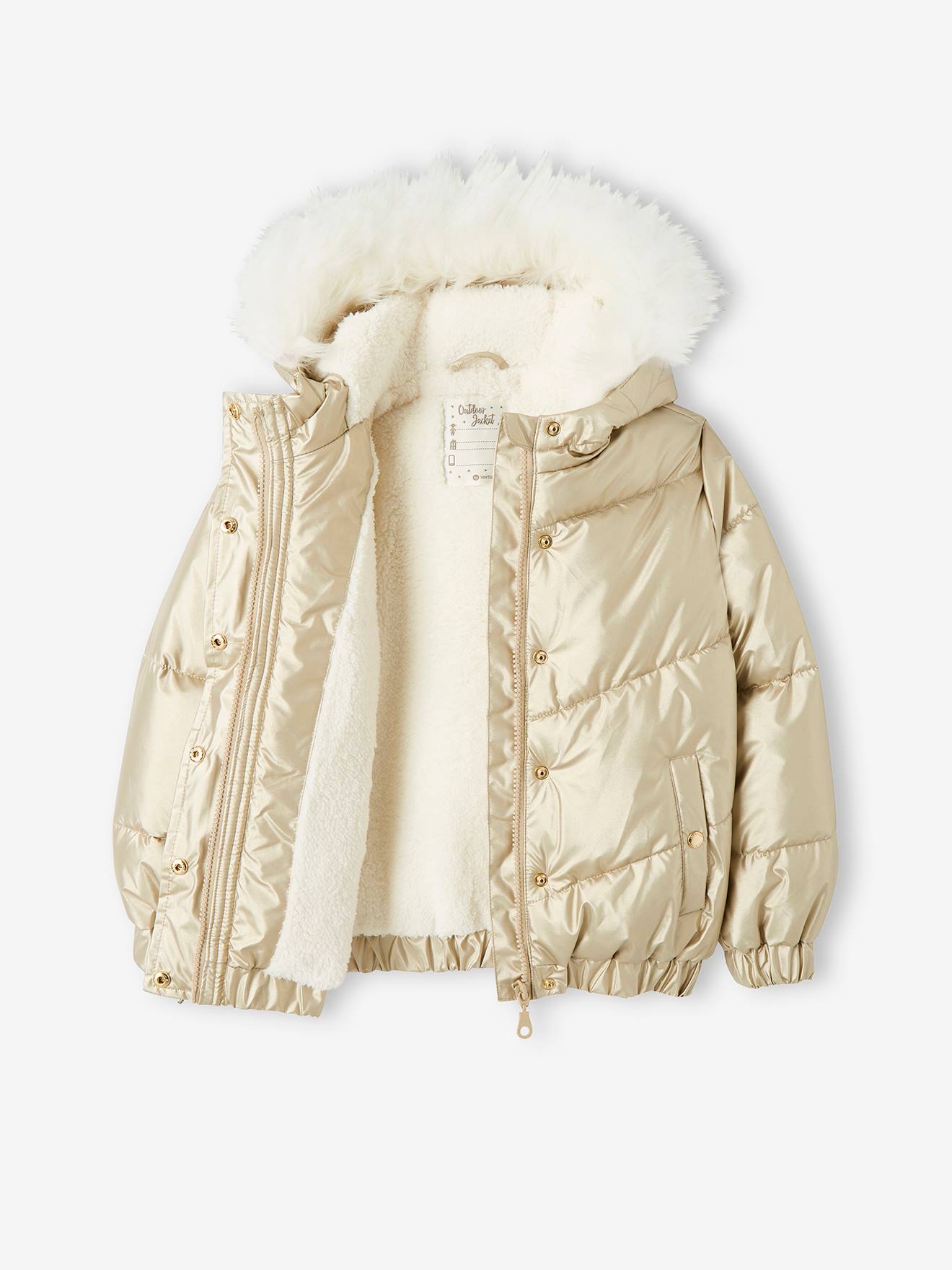 Girls Padded Jacket Kids Coat Fur Hooded Quilted BELT Sherpa Fleece Winter New 