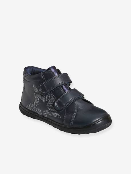 Touch-Fastening Leather Ankle Boots for Girls, Designed for Autonomy BLUE DARK SOLID - vertbaudet enfant 