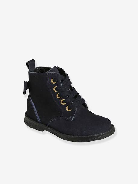 Leather Ankle Boots for Girls, Designed for Autonomy BLUE DARK SOLID - vertbaudet enfant 