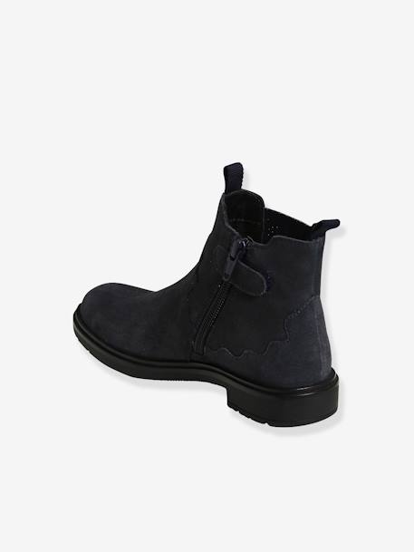 Leather Boots for Girls BLUE DARK SOLID+BROWN MEDIUM SOLID - vertbaudet enfant 