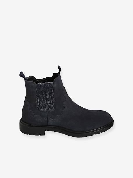 Leather Boots for Girls BLUE DARK SOLID+BROWN MEDIUM SOLID - vertbaudet enfant 