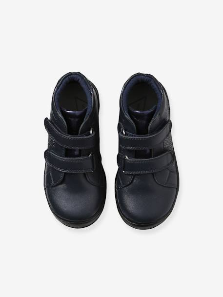 Touch-Fastening Leather Ankle Boots for Girls, Designed for Autonomy BLUE DARK SOLID - vertbaudet enfant 