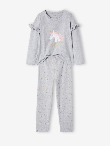 Pack of 2 Unicorn Pyjamas for Girls GREY LIGHT SOLID WITH DESIGN - vertbaudet enfant 