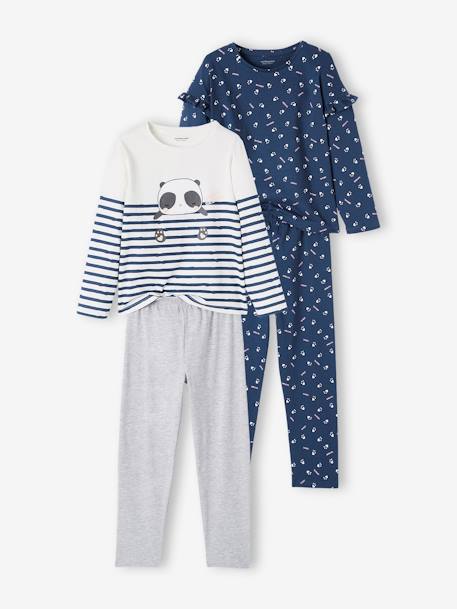 Pack of 2 Panda Pyjamas for Girls WHITE LIGHT SOLID WITH DESIGN - vertbaudet enfant 