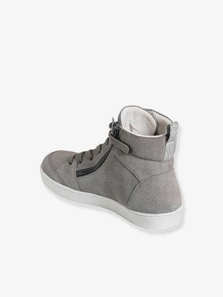 High-Top Leather Trainers with Laces & Zips for Girls BLUE DARK SOLID WITH DESIGN+GREY MEDIUM SOLID - vertbaudet enfant 