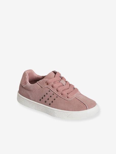 Leather Trainers with Laces, Zip & Glitter, for Girls BLUE DARK SOLID+PINK MEDIUM SOLID - vertbaudet enfant 